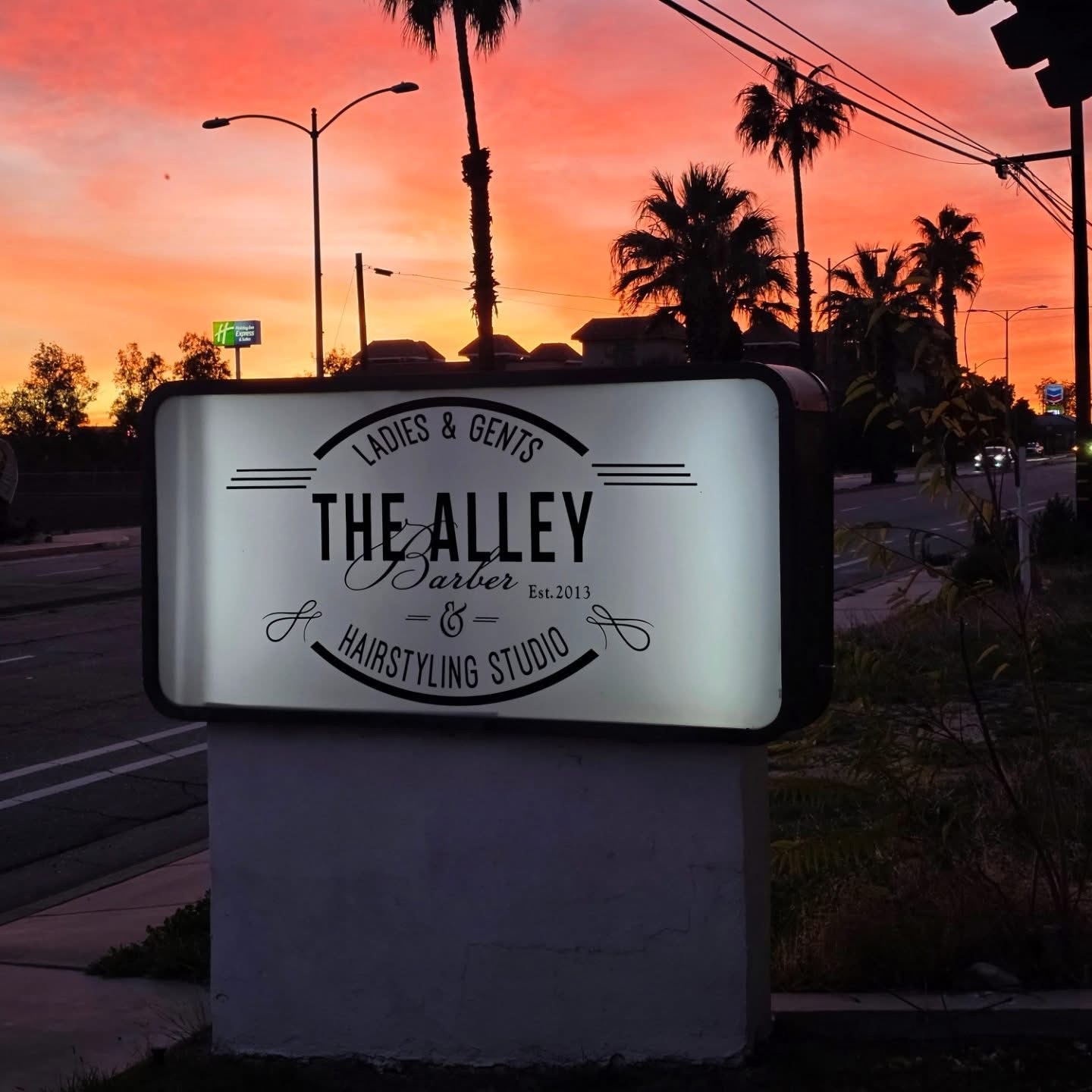 The Alley exterior at sunset